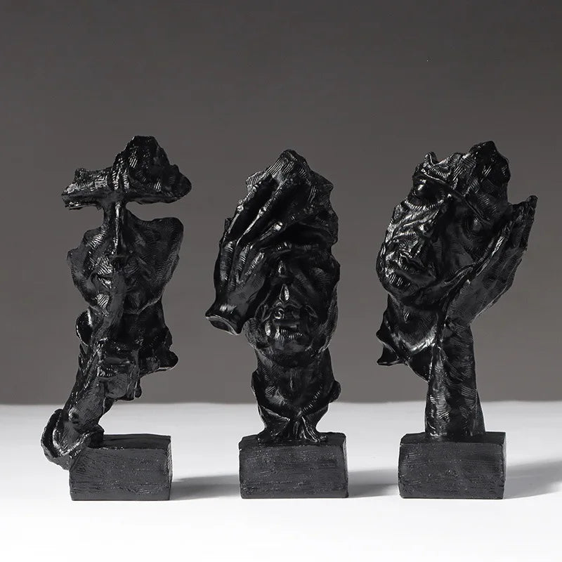 Vilead 16cm conjunto de 3 escultura abstrata resina silêncio é estátua de ouro areia preta escritório estante decoração de mesa objeto prateleira