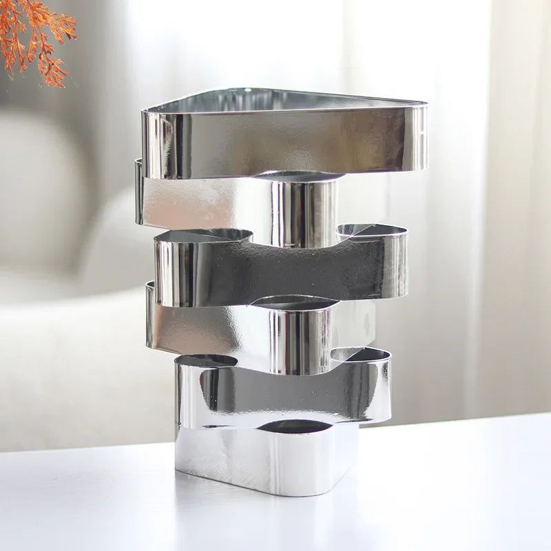 Vaso de metal irregular, decoração de mesa para casa, arte, arranjo de flores, ferramenta, sala de estar, armário de vinho, hall de entrada, decoração