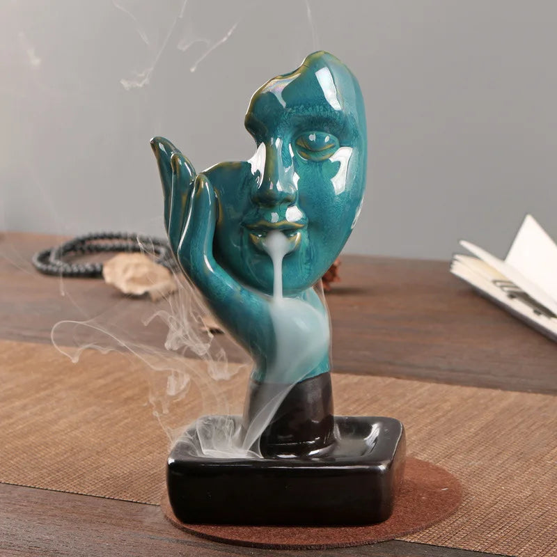 Queimador de incenso cascata de rosto de cerâmica moderno refluxo suporte de incenso meditação decoração de casa zen aromaterapia ornamento presente exclusivo