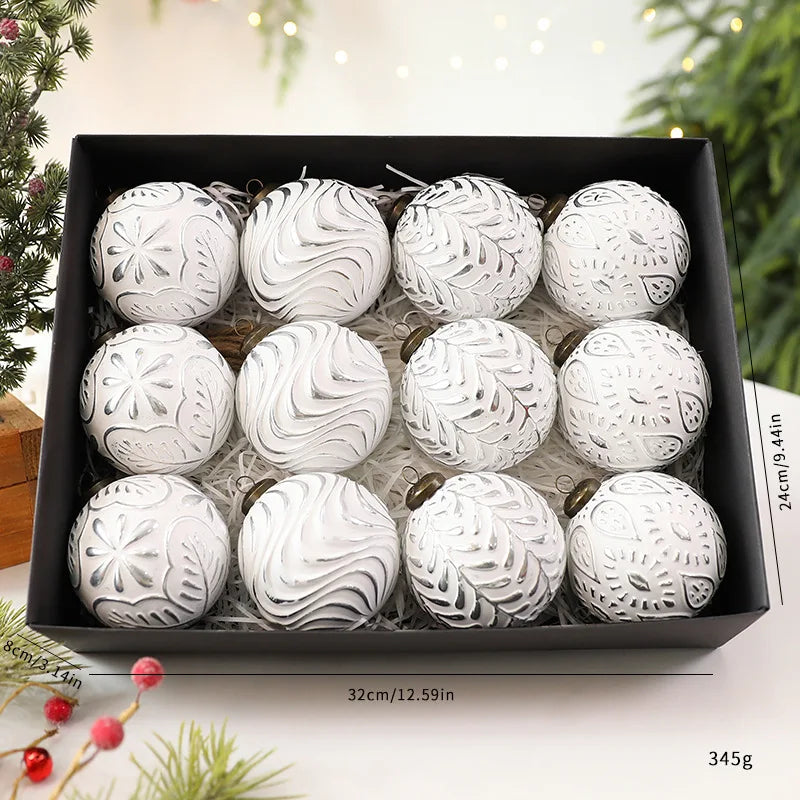 12 pçs 8cm bolas de natal antigas luxo natal decorativo pendurado ornamentos festa de ano novo esferas de natal pingente conjunto