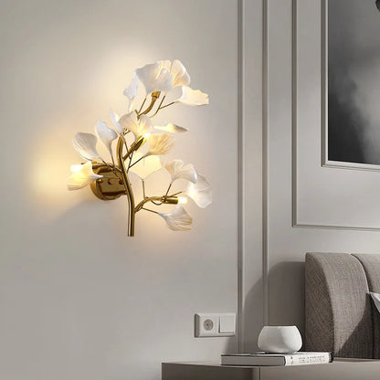 Luxo acrílico ginkgo folha lâmpada de parede sala estar fundo criativo luz parede foyer corredor quarto cabeceira nordic luz