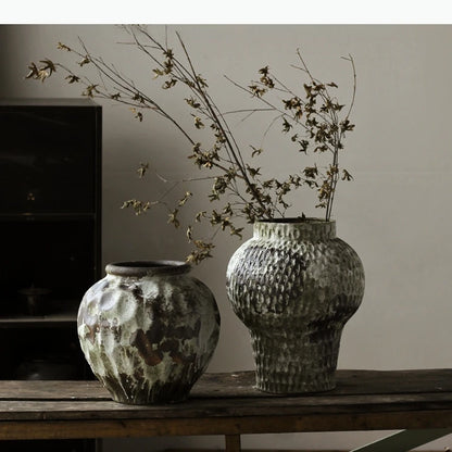 Vaso de cerâmica retrô, garrafa de porcelana de cerâmica grossa, arranjo floral, acessórios, vaso de flores, decoração de casa