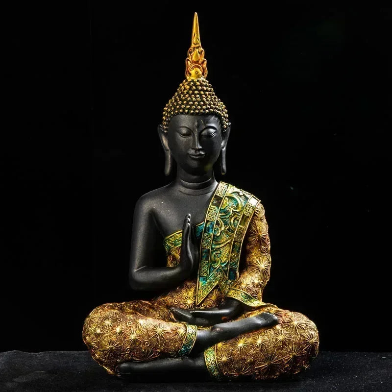 Grande estátua de buda tailândia buda escultura resina verde artesanal budismo estatueta meditação decoração para casa