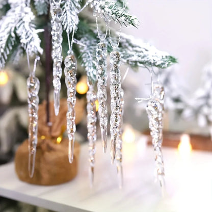 Crystal Clear Christmas Tree Enfeites, Icicle Decorações para Férias, Decoração de Festa de Inverno, 12 Pcs, 24 Pcs, 36Pcs