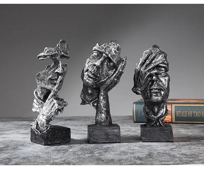 Vilead 16cm conjunto de 3 escultura abstrata resina silêncio é estátua de ouro areia preta escritório estante decoração de mesa objeto prateleira