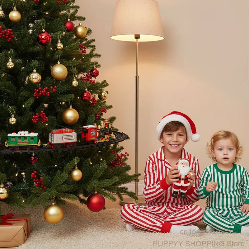 Trem de natal, trem de suspensão elétrica em torno da árvore de natal, trens de trilho redondo para carro, decorações de árvore de natal para casa