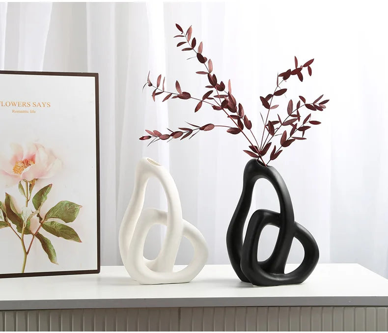 CAPIRON-Vaso Cerâmico Abstrato, Arranjo De Flores, Sala De Estar, Mesa De Escritório, Decoração Para Casa Acessórios, Interior Pampas Grama
