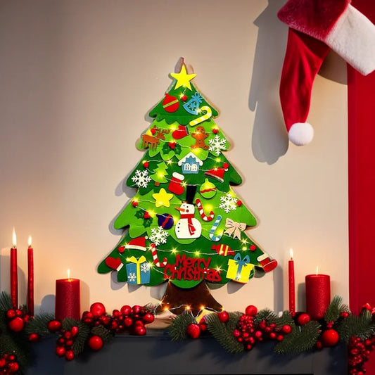 Felt Christmas Tree with LED String Lights para crianças, suspensão de parede, DIY, presentes de Natal, Merry Home Decor, Party Supplies, New Year Gifts