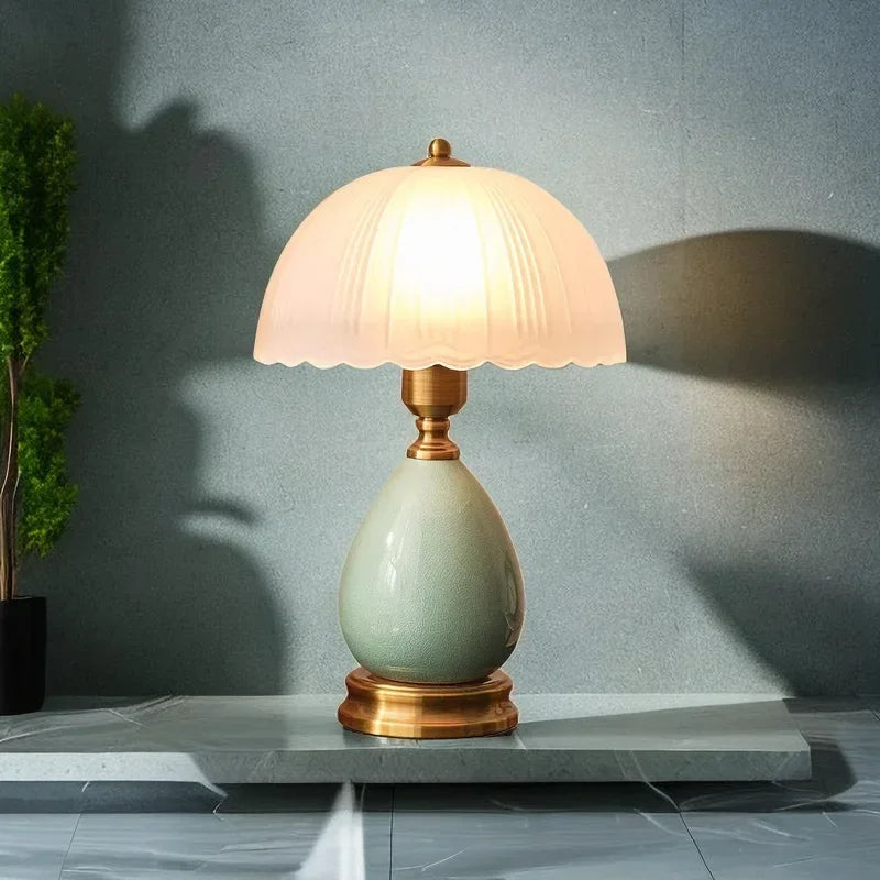 Europeu retro pastoral estudo quarto cerâmica vidro led candeeiro de mesa cabeceira