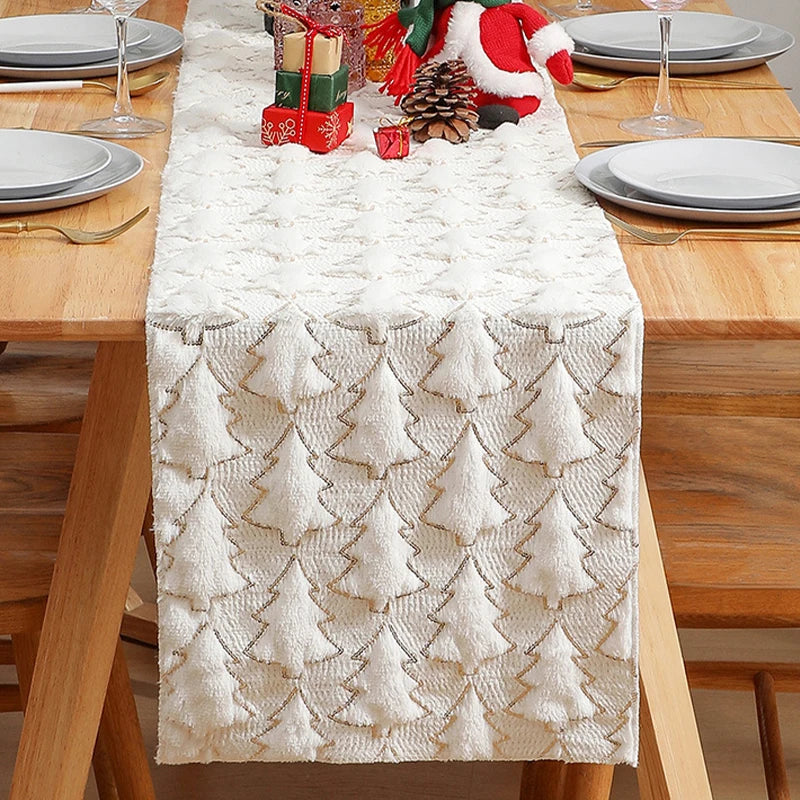 Corredor de mesa verde da árvore de natal 3d, lantejoulas espessadas decoração de festa de evento de natal mesa de jantar do feriado decoração de casa vermelho branco