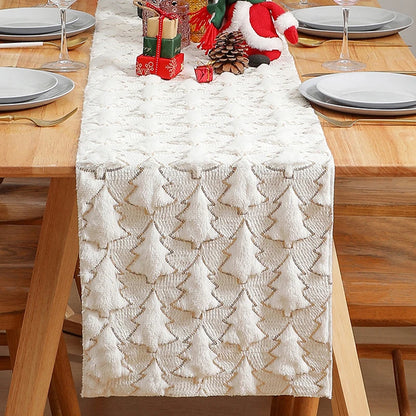Corredor de mesa verde da árvore de natal 3d, lantejoulas espessadas decoração de festa de evento de natal mesa de jantar do feriado decoração de casa vermelho branco