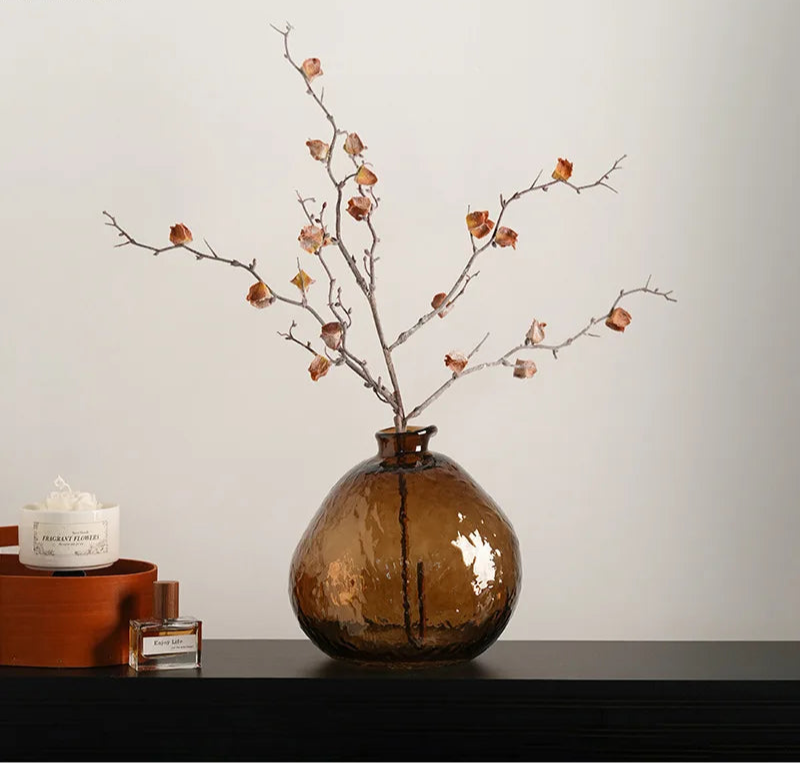 Vaso de vidro marrom minimalista, vaso de plantas hidropônicas, decoração de mesa, arranjo de flores, vasos florais, decoração estética de quarto