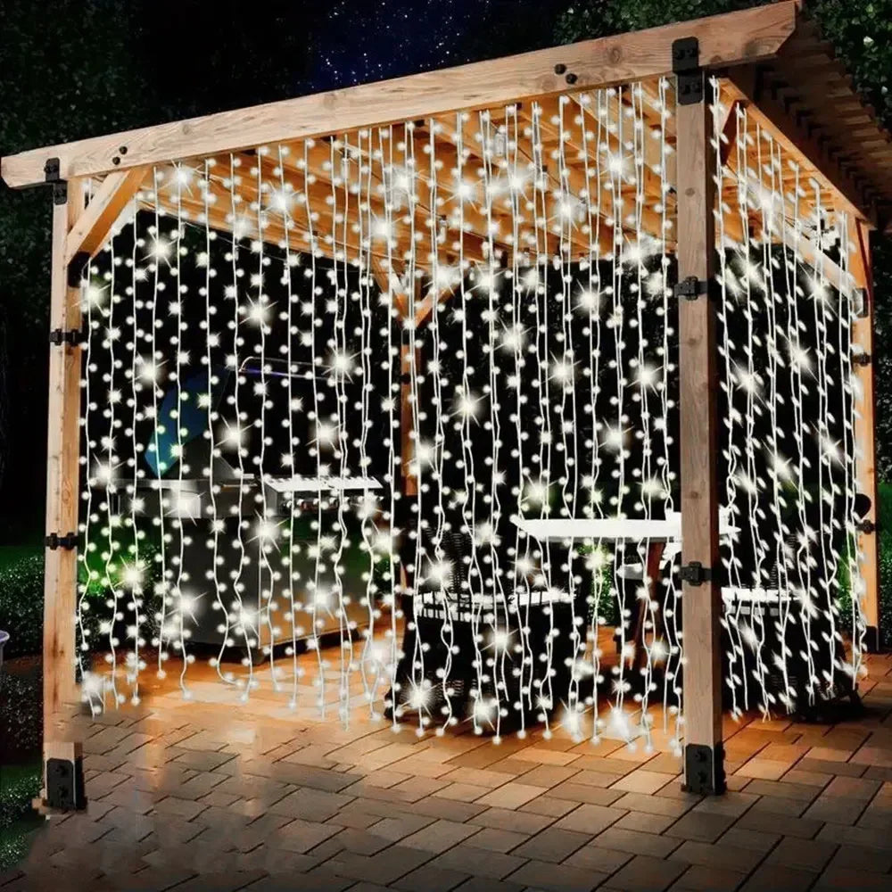 Cortina de luz solar led ao ar livre à prova dwaterproof água guirlanda decoração natal luzes da corda quintal casamento guirlanda luzes da corda