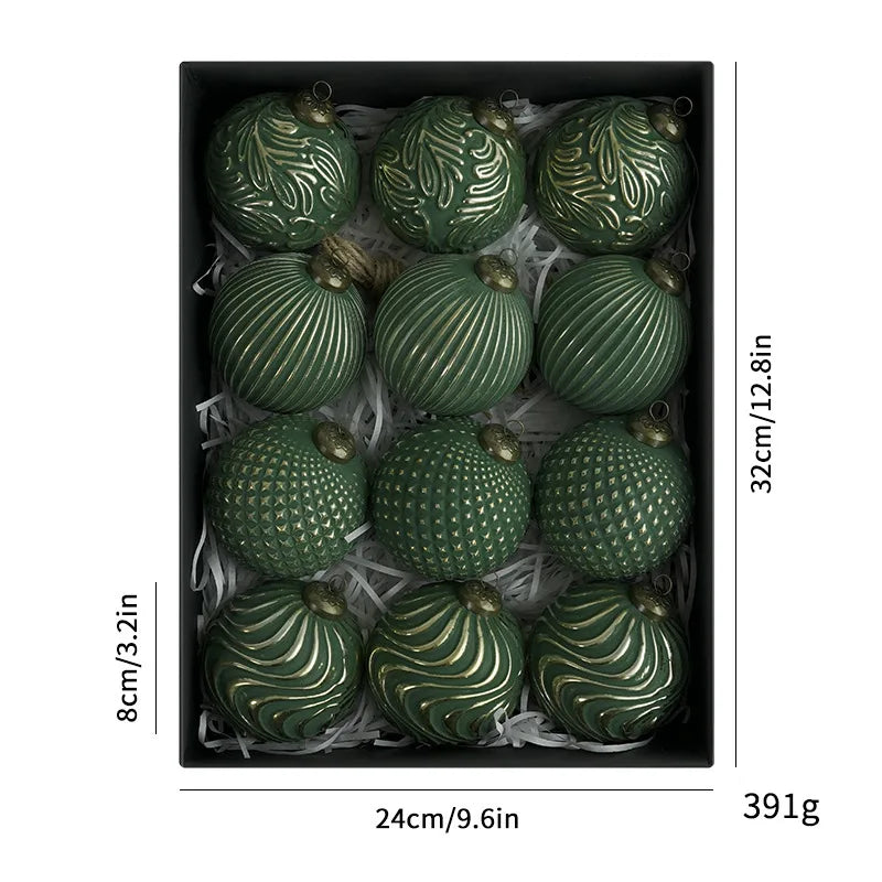 12 pçs 8cm bolas de natal antigas luxo natal decorativo pendurado ornamentos festa de ano novo esferas de natal pingente conjunto