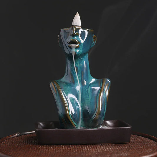 Estátua de beleza queimador de incenso de cerâmica cachoeira backflow incenso suporte de incenso decoração de casa