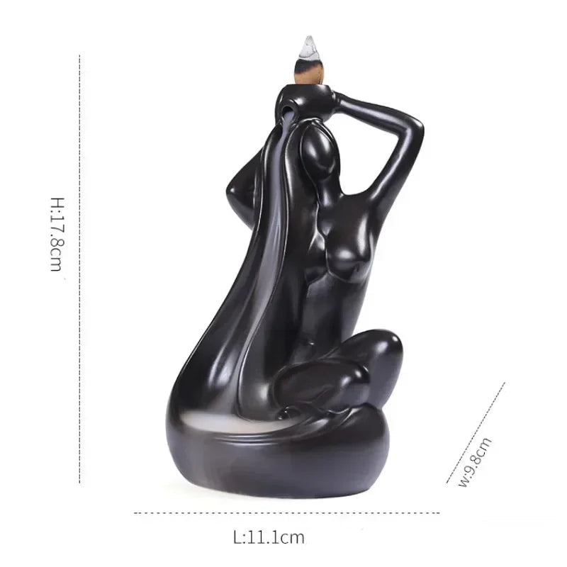 Elegante cerâmica Backflow incenso queimador para casa e decoração de escritório, bela figura feminina Design sem incenso, 1pc
