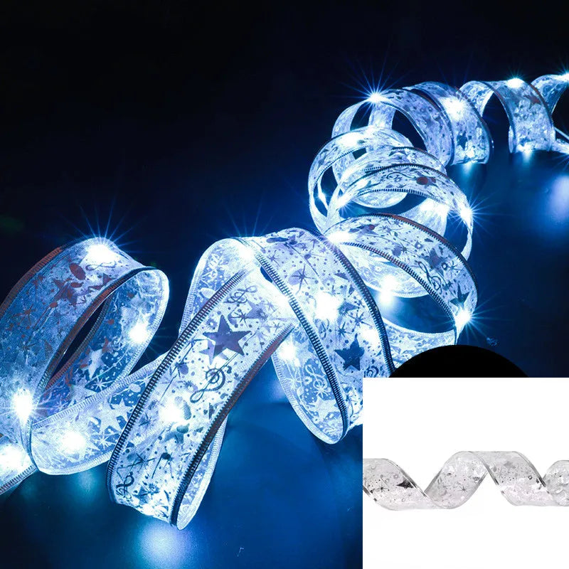 Decoração de natal luzes de fita led enfeites de árvore de natal diy rendas arcos luzes da corda navidad decorações para casa ano novo 2023