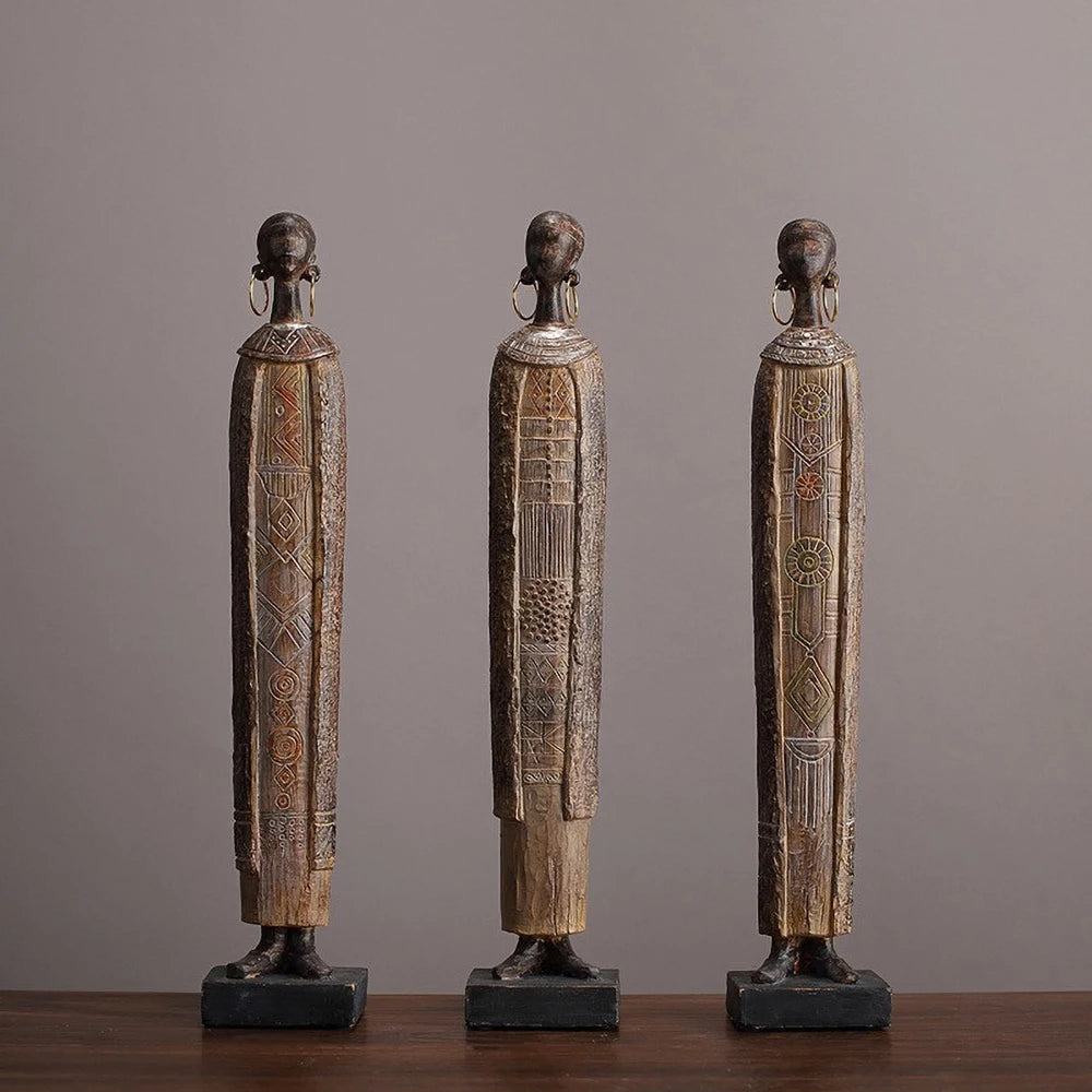 Estátua de mulher tribal africana feita à mão - escultura de arte em resina com contas tradicionais, decoração cultural de casa, estatueta colecionável