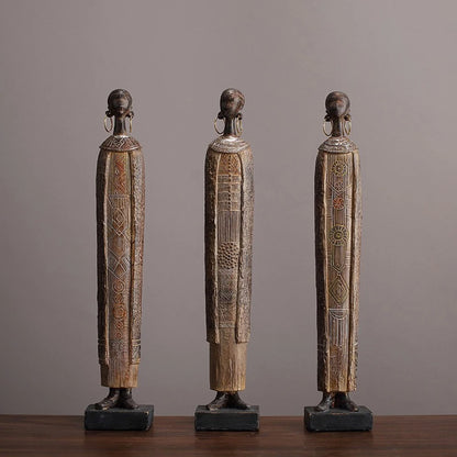 Estátua de mulher tribal africana feita à mão - escultura de arte em resina com contas tradicionais, decoração cultural de casa, estatueta colecionável
