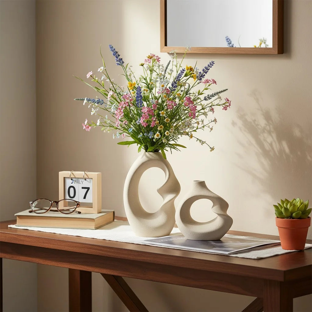 CAPIRON-Conjunto de Vaso Cerâmico Fosco para Decoração de Casa, Pampas Grama, Flor Seca, Acessórios Nórdicos Modernos, Interior de Mesa, Conjunto de 2