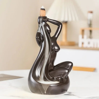 Elegante cerâmica Backflow incenso queimador para casa e decoração de escritório, bela figura feminina Design sem incenso, 1pc
