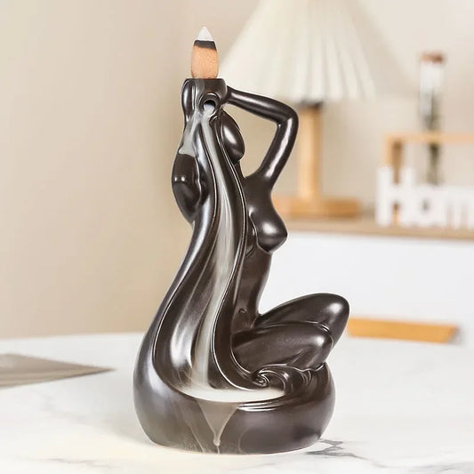 Elegante cerâmica Backflow incenso queimador para casa e decoração de escritório, bela figura feminina Design sem incenso, 1pc