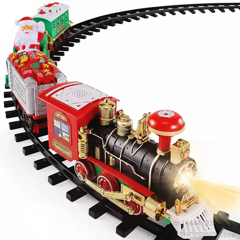 Trem de natal, trem de suspensão elétrica em torno da árvore de natal, trens de trilho redondo para carro, decorações de árvore de natal para casa