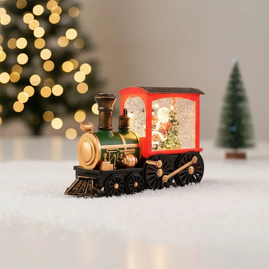 Decorações de trem de natal, trem de decoração de véspera de natal, bola de cristal decoração de mesa de árvore de natal para crianças presentes de ano novo