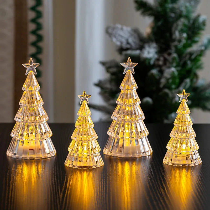 2 pçs decoração de natal ornamentos mini cristal luminoso árvore de natal high-end ornamentos de mesa luzes de presente de natal