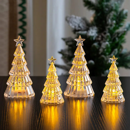 2 pçs decoração de natal ornamentos mini cristal luminoso árvore de natal high-end ornamentos de mesa luzes de presente de natal