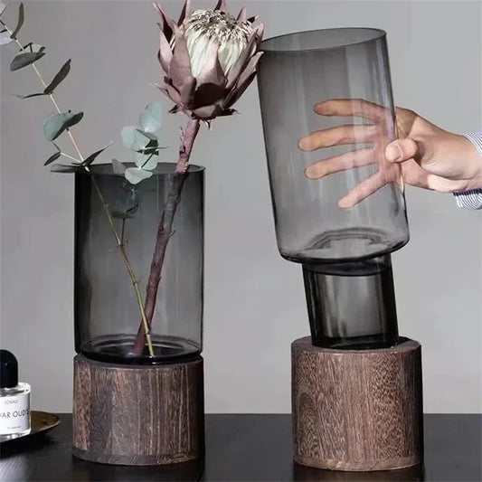 Vasos simples europeu hidropônico planta casa sala de estar mesa inserida flor base madeira vaso vidro transparente decoração casa