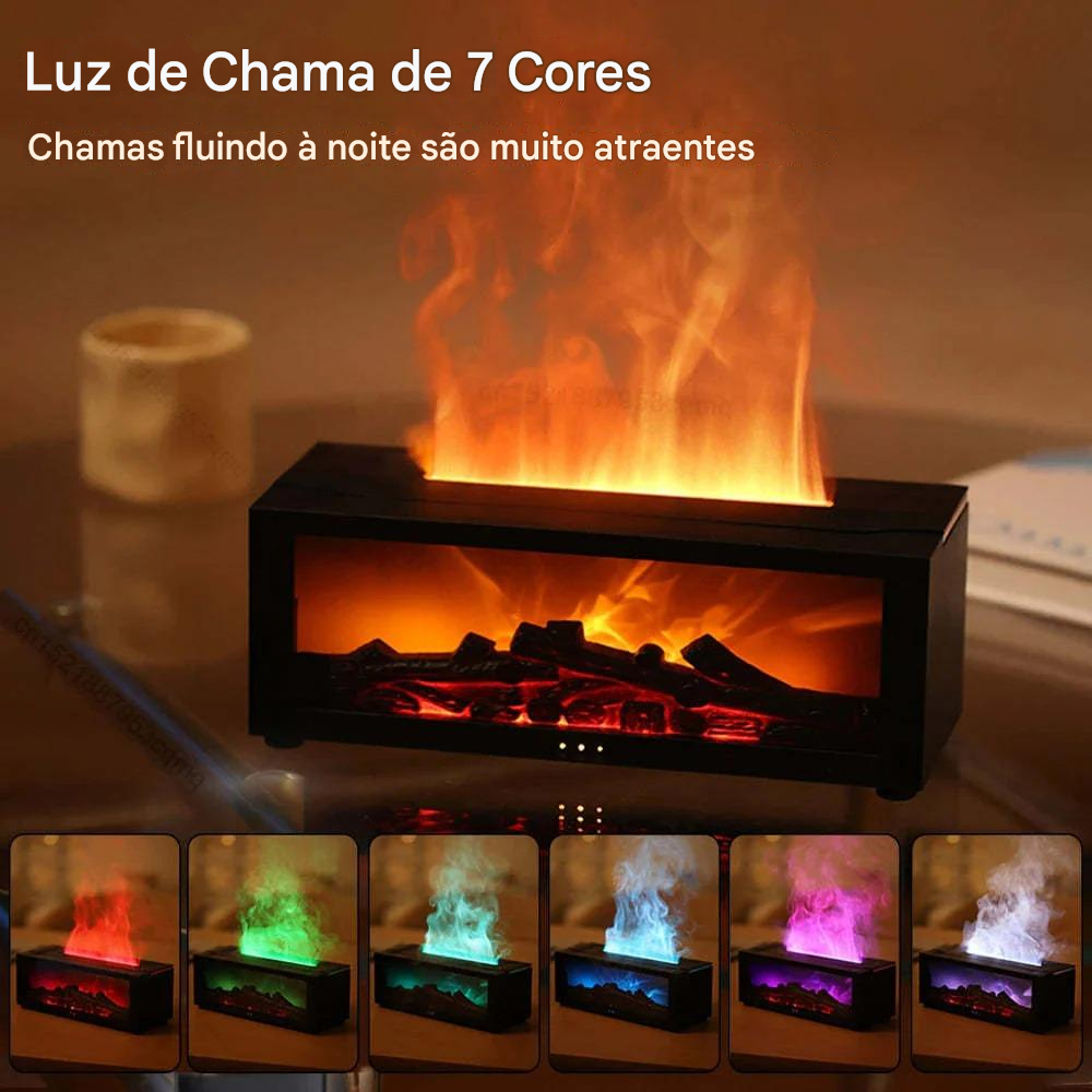 Difusor de Aromas com Chama Simulada 3D e Luz LED