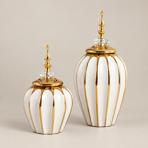 Vaso de Cerâmica de Luxo com Detalhes Dourados