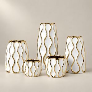 Vaso Cerâmico Luxo com Ornamentos Dourados